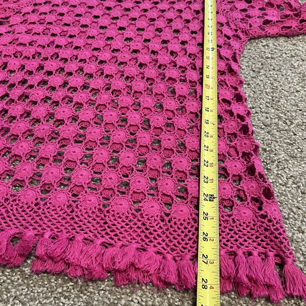 Open Knit Crochet Long Sleeve Sz L Tassel Fringe Boho Hippie Festival Layering - Picture 5 of 7